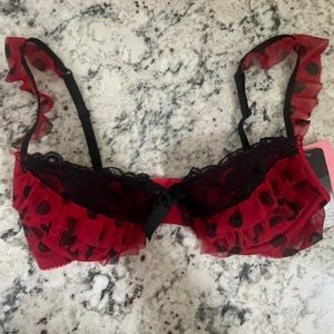 NWT 34B Rampage red with black polka dots bra